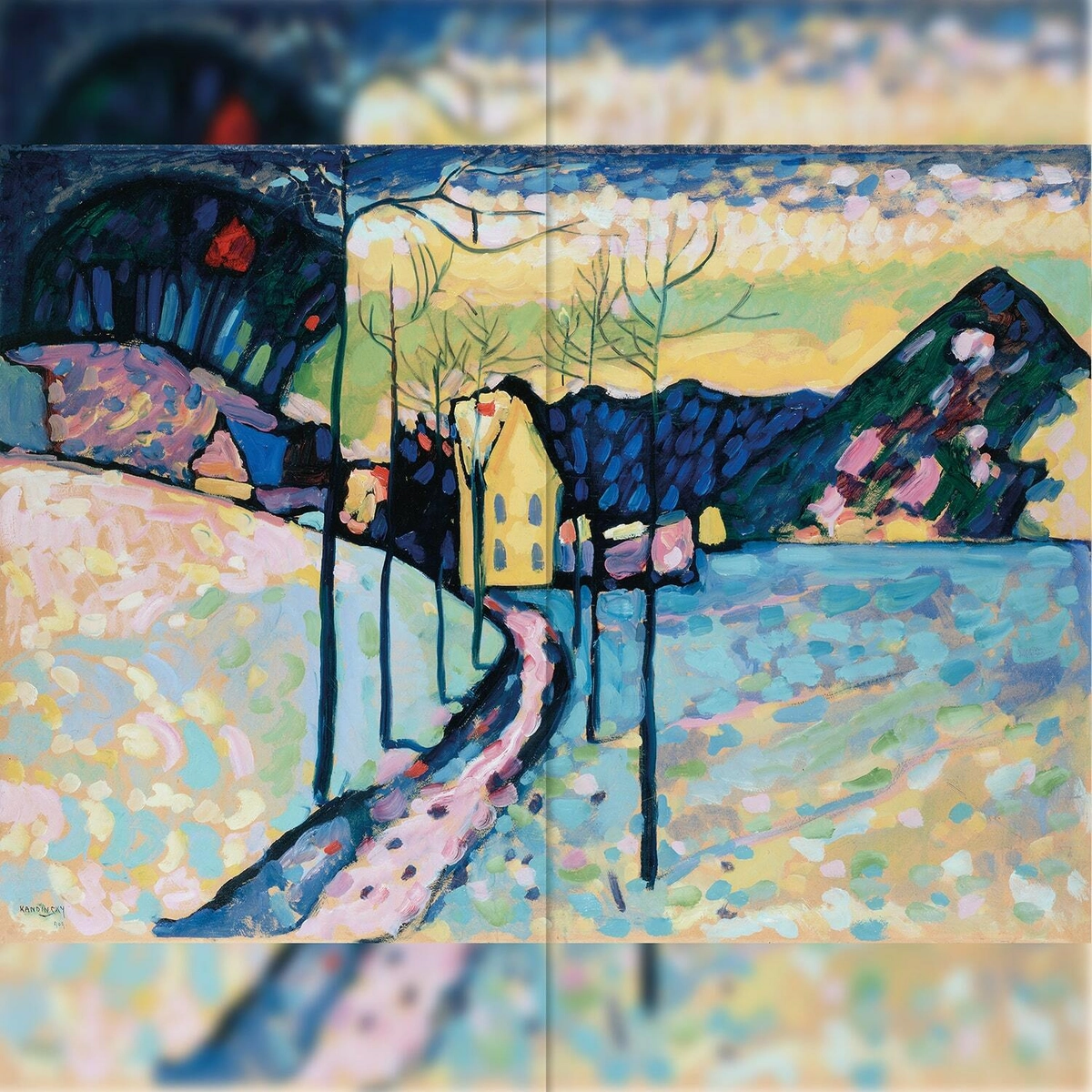 Репродукция картины В.В. Кандинский "Зимний пейзаж"  Декорация / Занавес сцены (3м*3м / ГОТОВЫЙ занавес)