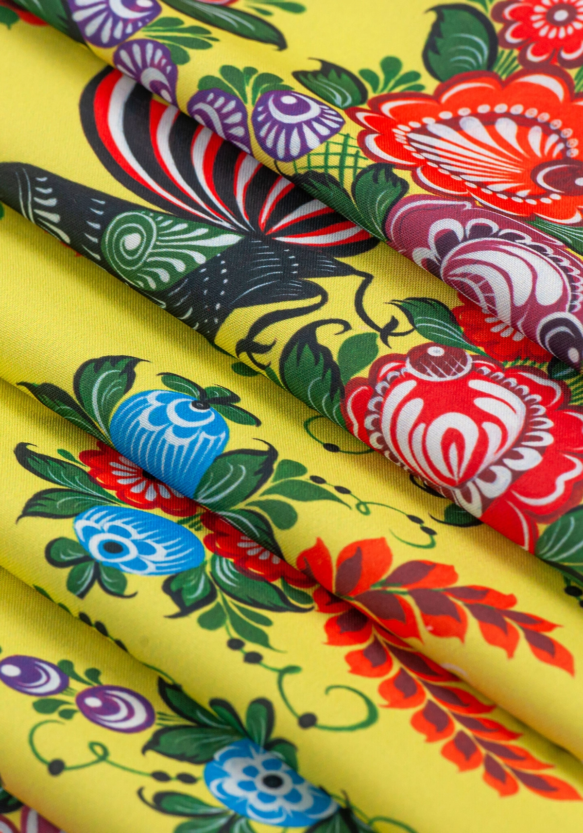 Ткань Городецкая роспись (Креп-сатин)