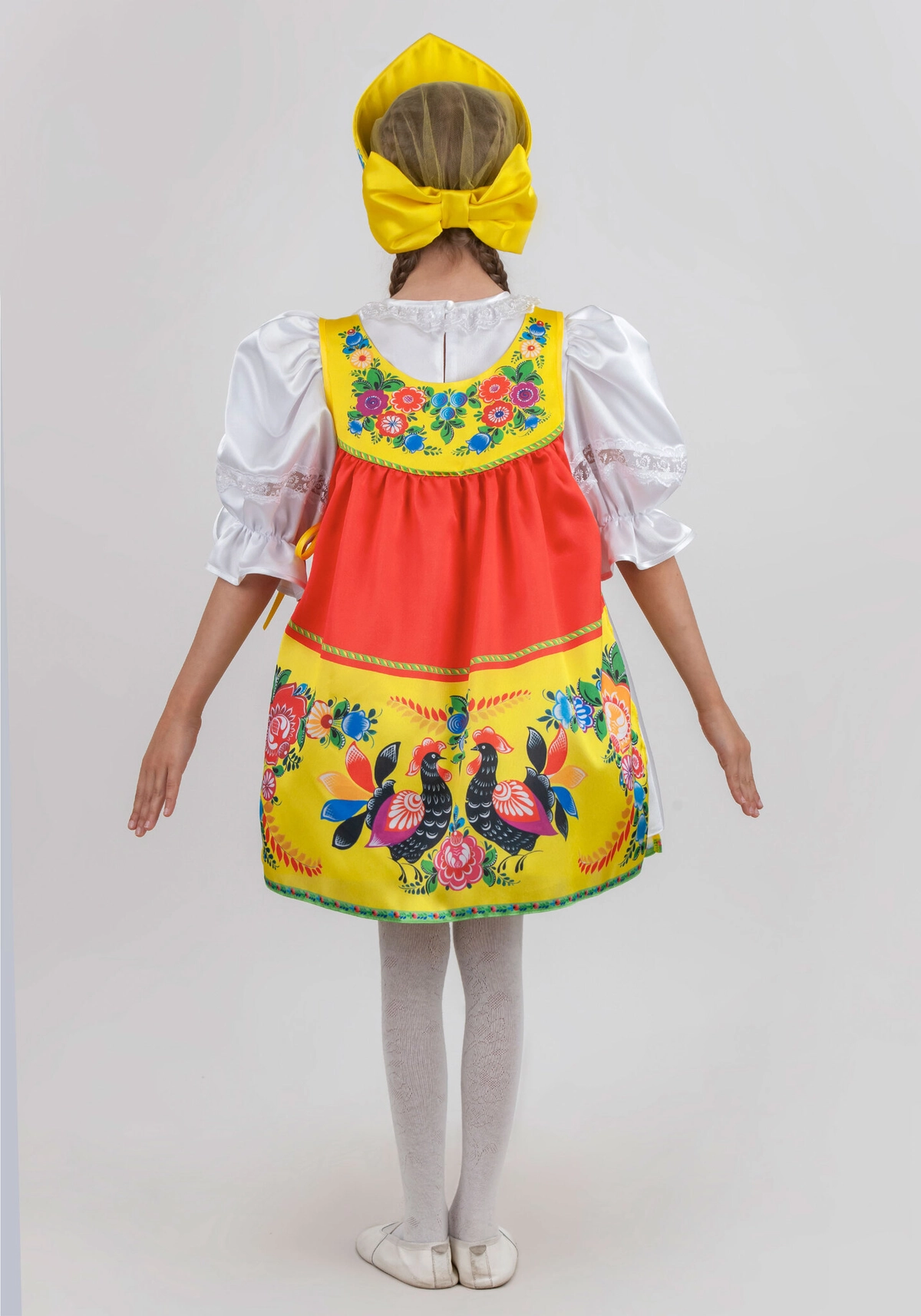 Костюм для девочки с городецкой росписью с кокошником (рост 122-128 / цвет красный)