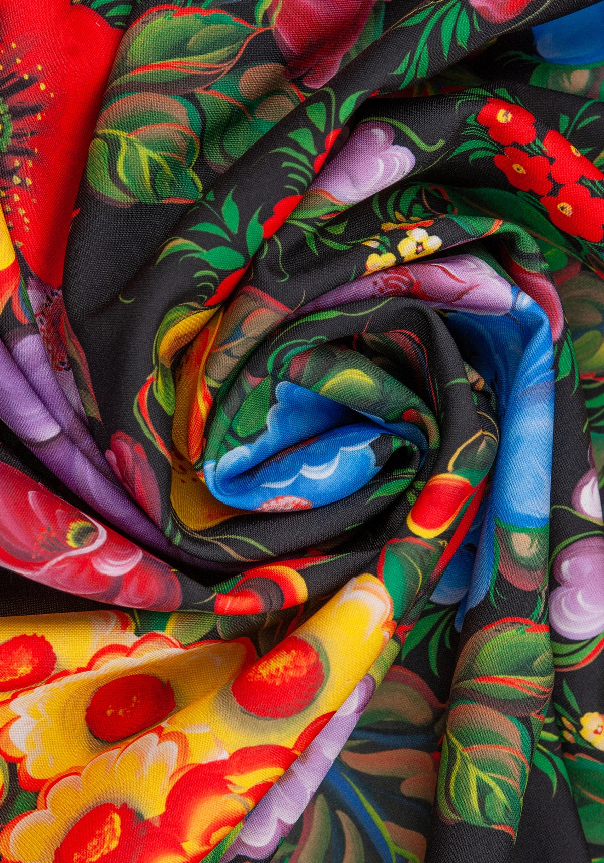 Ткань с Росписью Жостово (Креп-сатин)