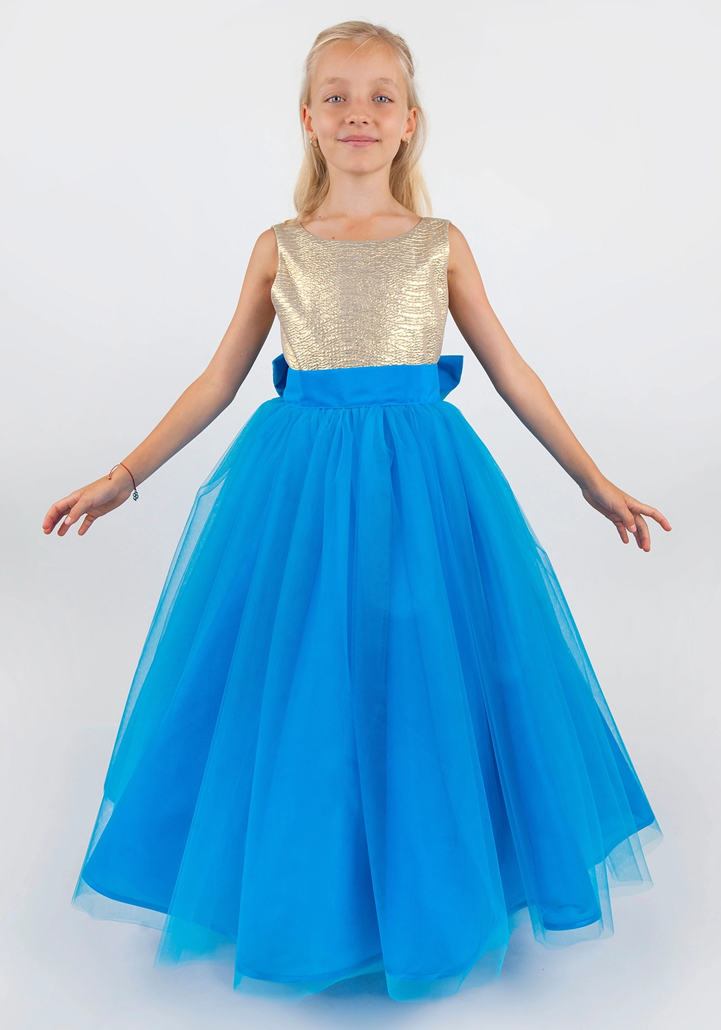 Шопенка платье для девочки (рост 122-128 / золотой/голубой)