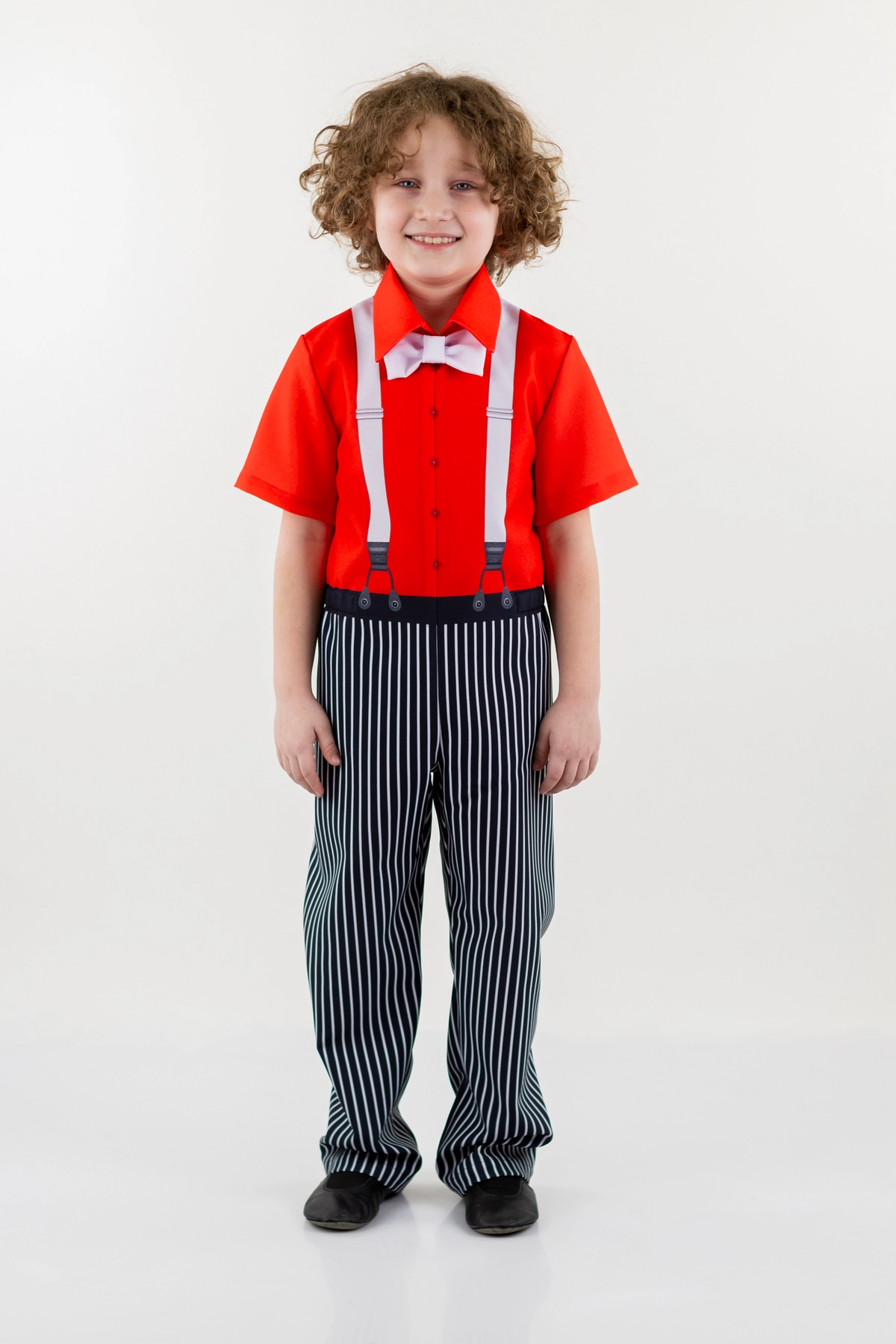 Комбинезон Стиляги для мальчика (рост 122-128 / цвет красный/белый / Готовое изделие)
