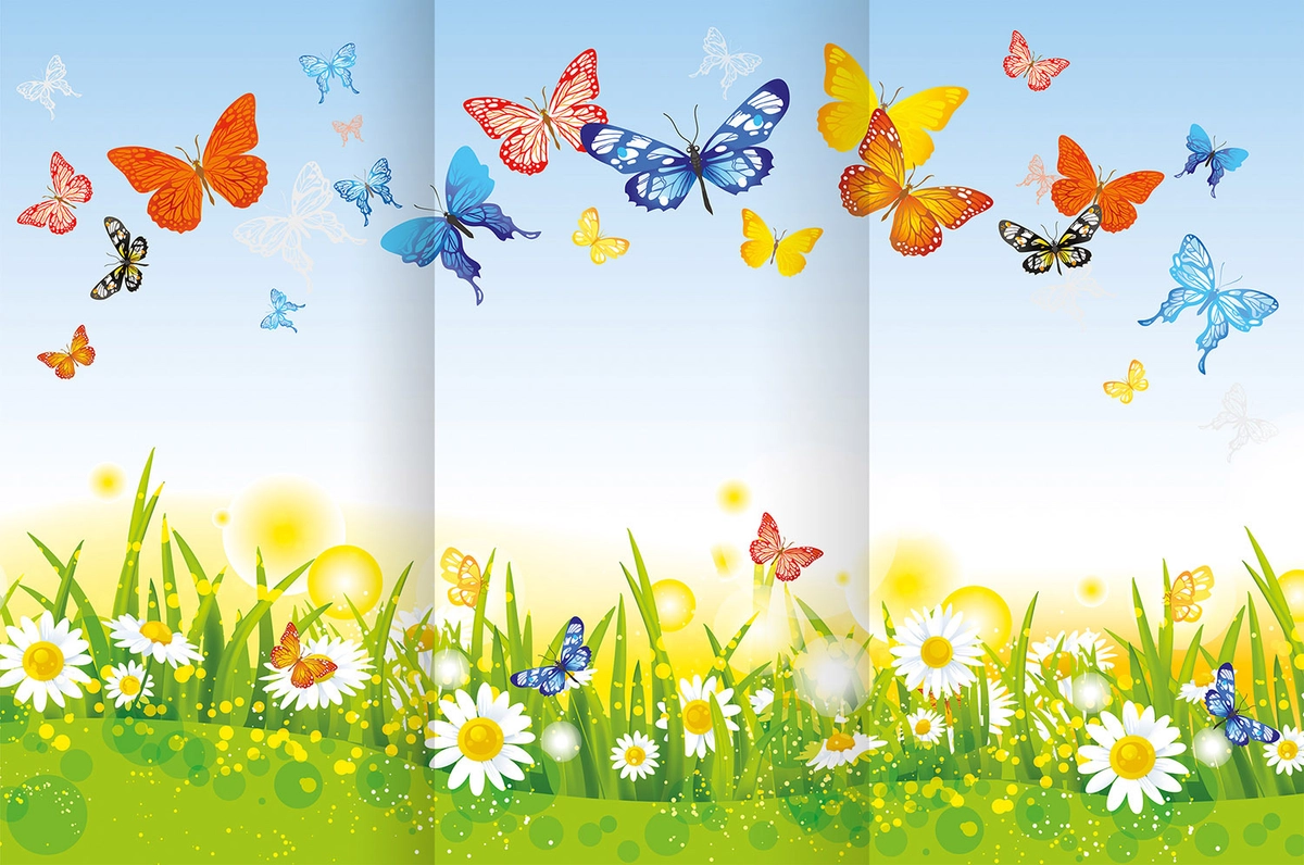 Ромашки с бабочками - Декорация / Занавес сцены (3м*3м / Набор для шитья)