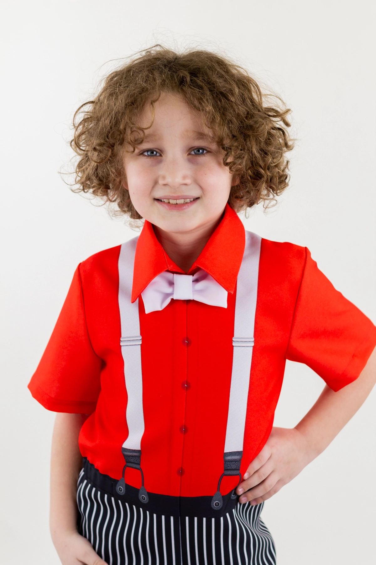 Комбинезон Стиляги для мальчика (рост 122-128 / цвет красный/белый / Готовое изделие)