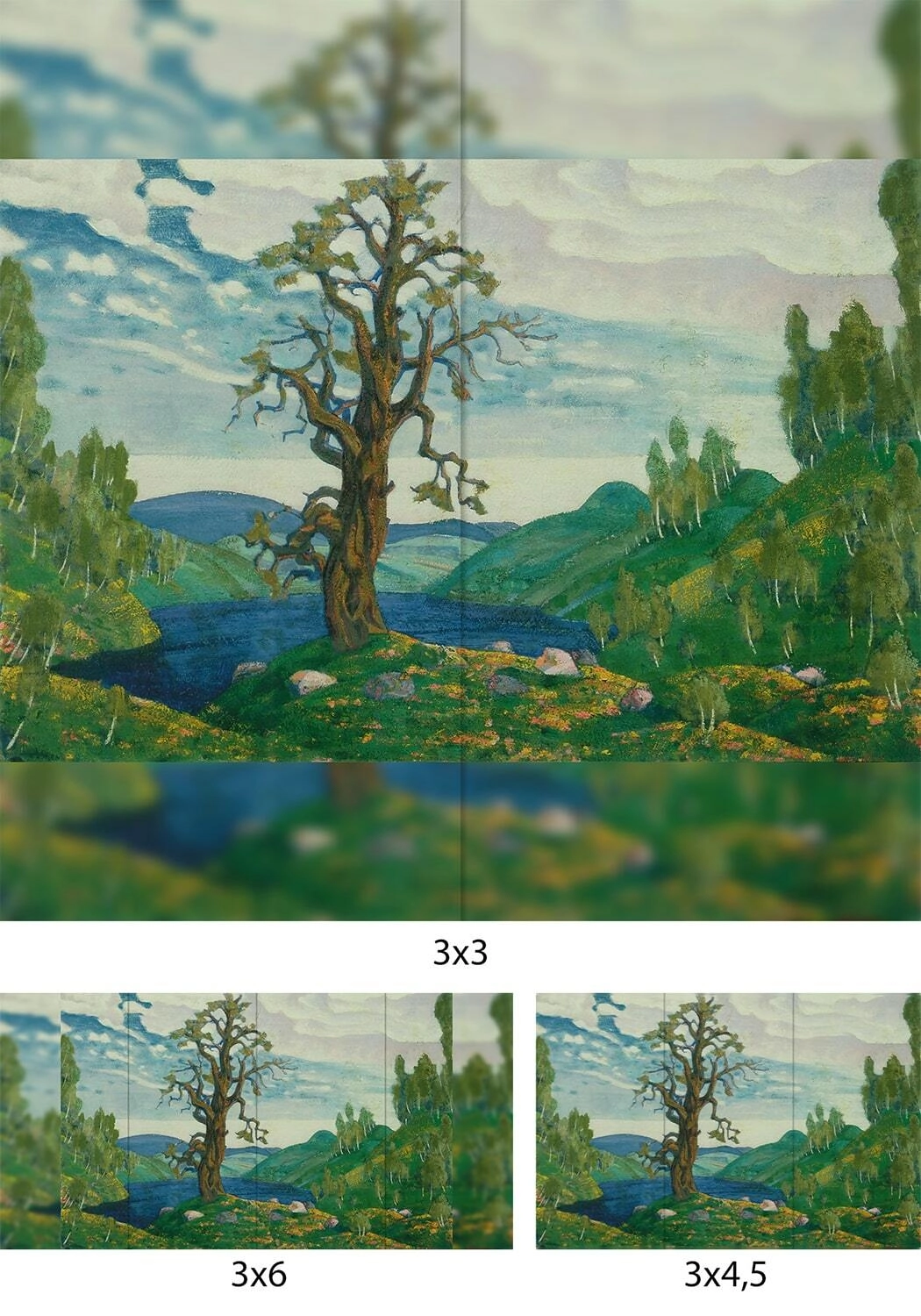 Репродукция картины Н.К. Рерих &quot;Поцелуй земле&quot;  Декорация / Занавес сцены (3м*3м / ГОТОВЫЙ занавес)