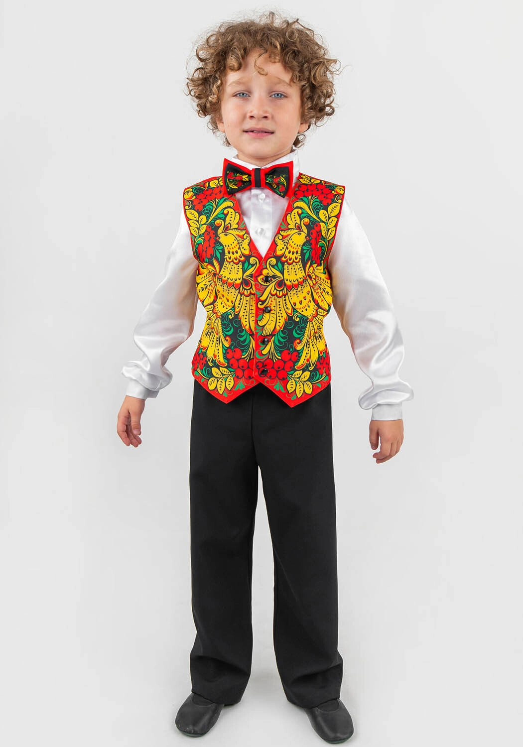 Жилет народный Хохлома для детей (рост 116-134 / Готовое изделие)