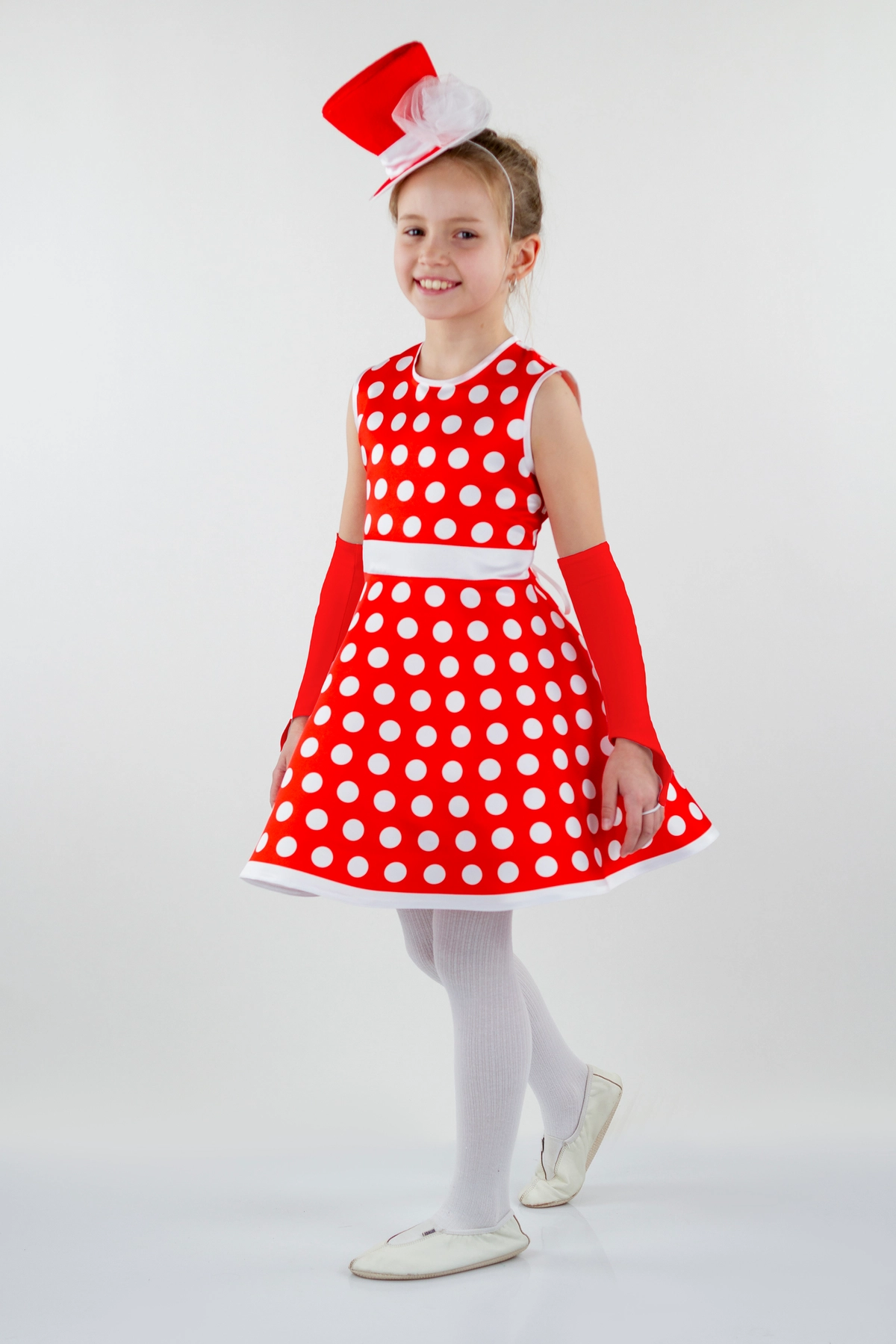 Костюм Стиляги для девочки (рост 122-128 / цвет красный/белый / Готовое изделие)