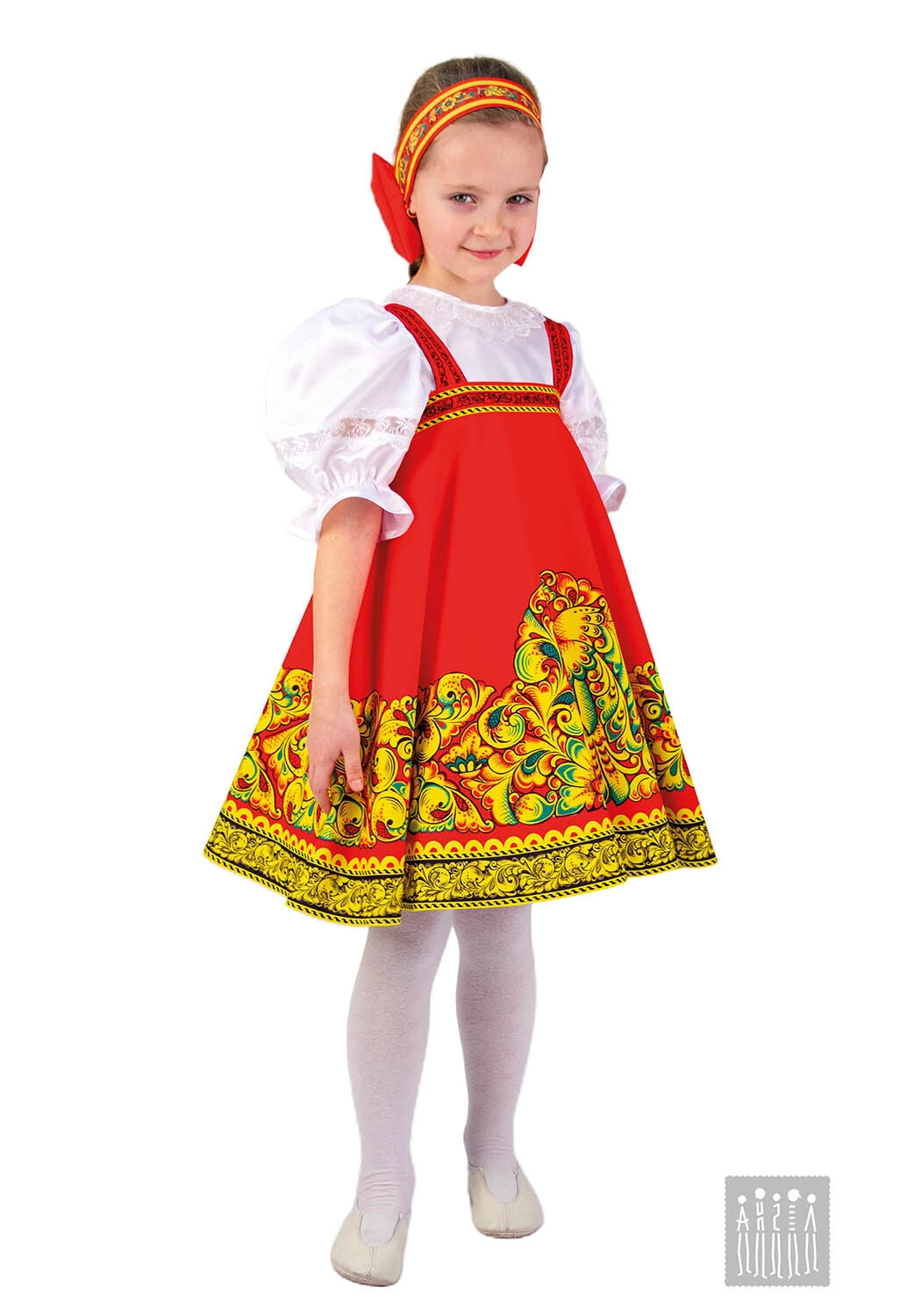 Русский народный сарафан Хохлома расписная Чудо-Птица (рост 116-134 / Готовое изделие)