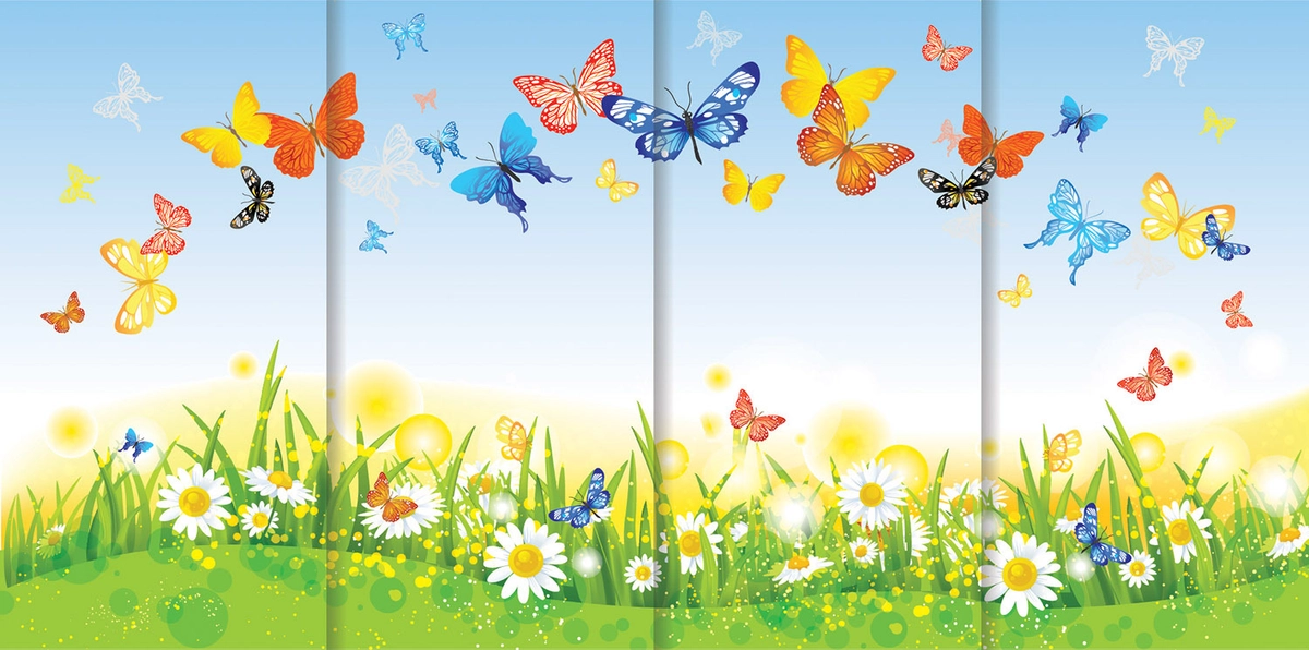 Ромашки с бабочками - Декорация / Занавес сцены (3м*3м / Набор для шитья)