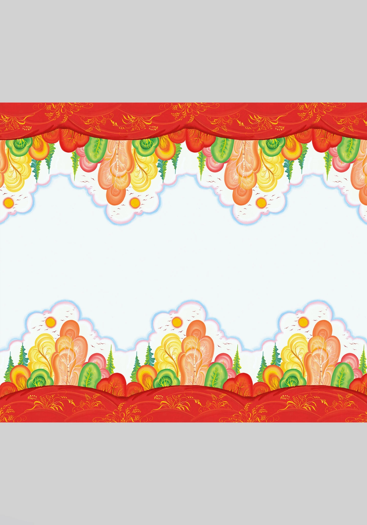 Ткань Свободно-кистевая осенняя тематика (Креп-сатин)