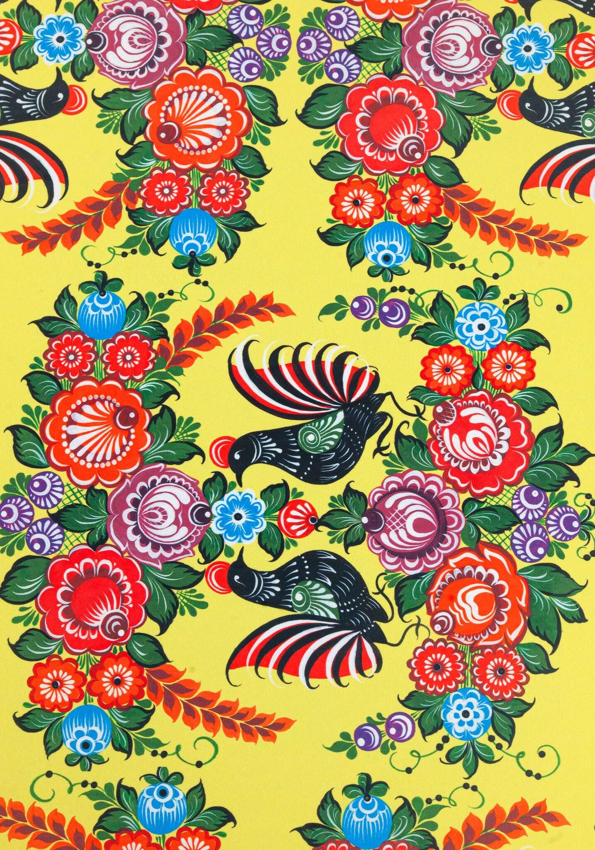 Ткань Городецкая роспись (Креп-сатин)