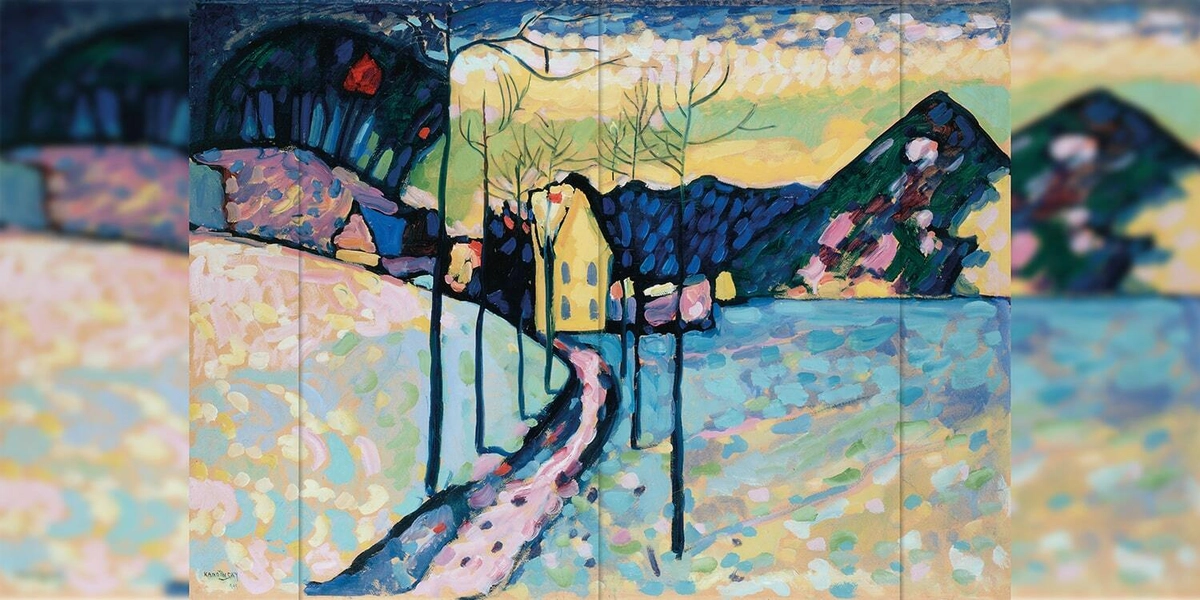 Репродукция картины В.В. Кандинский "Зимний пейзаж"  Декорация / Занавес сцены (3м*3м / ГОТОВЫЙ занавес)