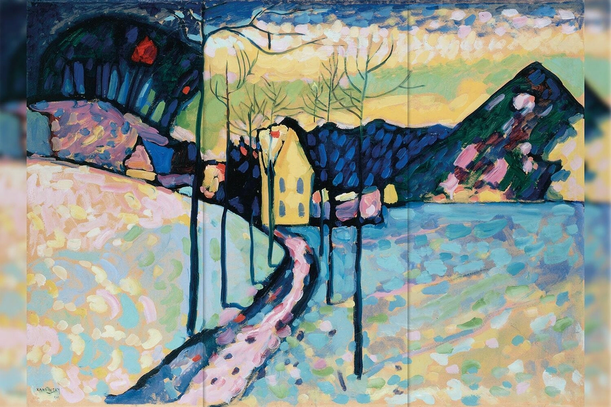 Репродукция картины В.В. Кандинский "Зимний пейзаж"  Декорация / Занавес сцены (3м*3м / ГОТОВЫЙ занавес)