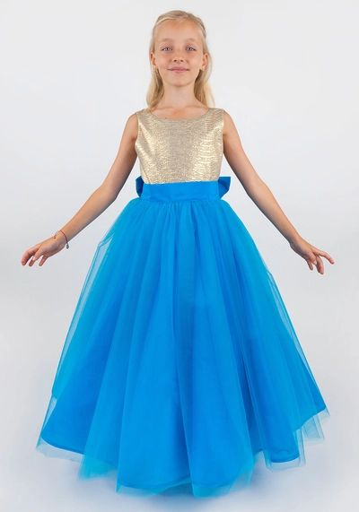 Шопенка платье для девочки (рост 122-128 / золотой/голубой)