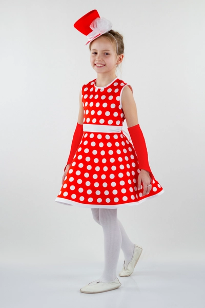 Костюм Стиляги для девочки (рост 122-128 / цвет красный/белый / Готовое изделие)