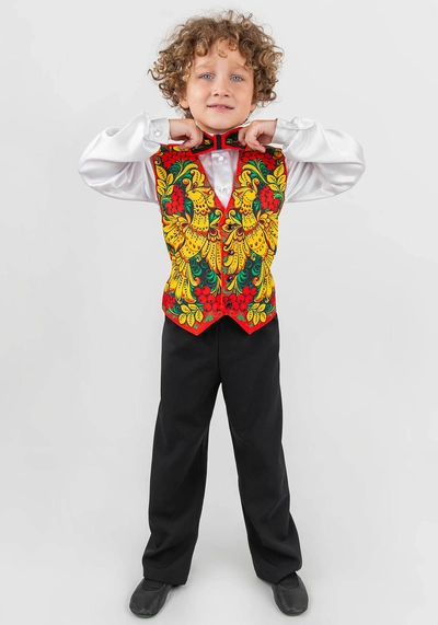 Жилет народный Хохлома для детей (рост 116-134 / Готовое изделие)