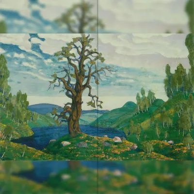 Репродукция картины Н.К. Рерих &quot;Поцелуй земле&quot;  Декорация / Занавес сцены (3м*3м / ГОТОВЫЙ занавес)