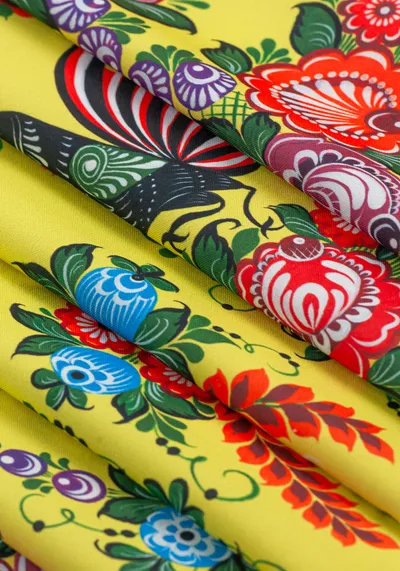 Ткань Городецкая роспись (Креп-сатин)