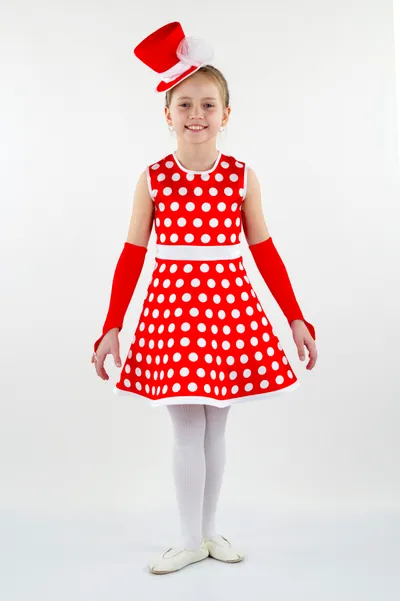 Костюм Стиляги для девочки (рост 122-128 / цвет красный/белый / Готовое изделие)