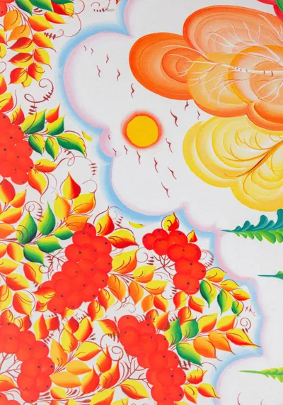 Ткань Свободно-кистевая осенняя тематика с рябиной (Креп-сатин)