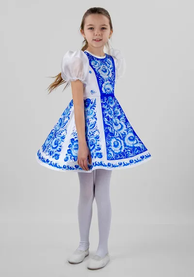 Гжельская роза костюм для девочки (рост 122-128 / Готовое изделие)