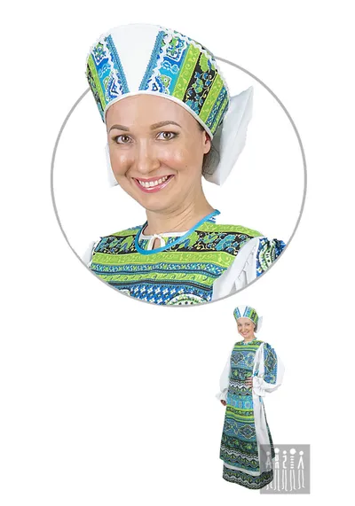 Русский народный женский костюм Русская Сказочница (рост 170 / размер 50-58 / зеленый)