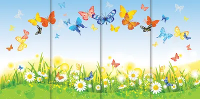 Ромашки с бабочками - Декорация / Занавес сцены (3м*6м / Набор для шитья)