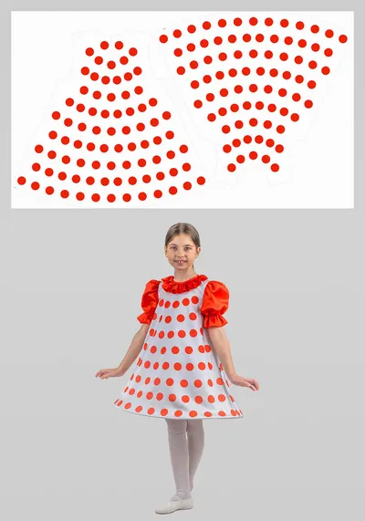 Платье в горошек / Танец чашек (рост 122-128 / Готовое изделие)